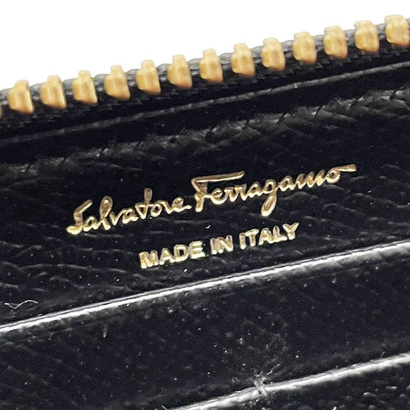 SALVATORE FERRAGAMO Long Wallet Gancini Round Calf Leather Black 22 O016 Icon Do - Picture 9 of 10